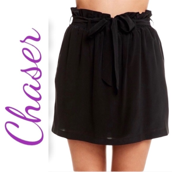 NWT CHASER Black 100% Silk Paper Bag Mini Skirt, Size Small - Picture 3 of 11